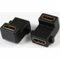 Adapter HDMI F/F 90°, pozłacany, z 2* otworami montażowymi