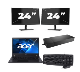 Acer TravelMate P214-53 - Intel Core i3 11. generacji - 14 cali - 16GB RAM - 256GB SSD - Windows 11 Home + 2x Monitor 24 cali