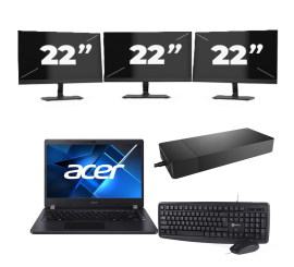 Acer TravelMate P214-53 - Intel Core i3 11. generacji - 14 cali - 16GB RAM - 256GB SSD - Windows 11 Home + 3x Monitor 22 cali