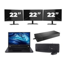 Acer TravelMate P214-54 - Intel Core i3-12e Generatie - 14 inch - 16GB RAM - 256GB SSD - Windows 11 Home + 3x 22 inch Monitor