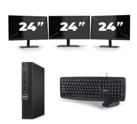 Dell OptiPlex 3070 Micro USFF – Intel Core i3-9. generacji – 8 GB RAM – 256 GB SSD – Windows 11 + 3 monitory 24-calowe