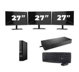 Dell OptiPlex 7080 USFF — Intel Core i5-10. generacji — 8 GB RAM — 256 GB SSD — Windows 11 + 3 monitory 27-calowe