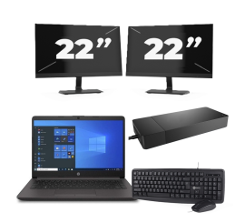 HP 240 G8 – Intel Core i3-10. generacji – 14 cali – 8 GB RAM – 256 GB SSD – Windows 11 Home + 2x 22-calowy monitor