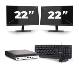HP EliteDesk 800 G5 USFF – Intel Core i5-9. generacji – 8 GB RAM – 256 GB SSD – Windows 11 + 2x 22-calowy monitor