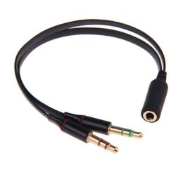Złącze audio Jack 3,5 mm Y-Splitter M/F, stereo+mikrofon, kabel płaski, czarny, w zestawie zestaw słuchawkowy iPhone/Samsung